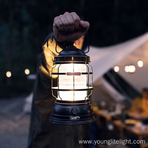 Portable Dimmable Antique Grid Kerosene COB Camping Lantern